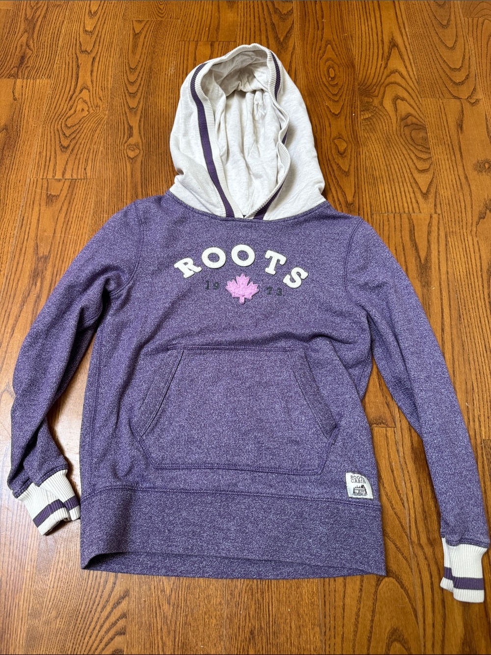 Roots Purple Pullover Hoodie with Cream Hood Lining